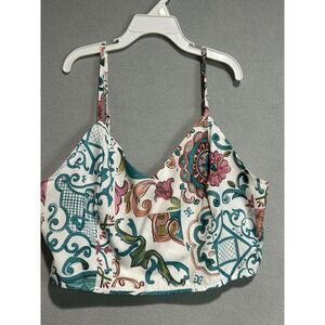 Crop Top Women XL Multi Color Mediterranean Tile Print Smocked Back Camisole